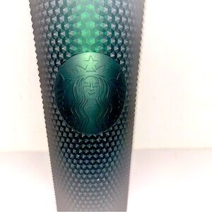Starbucks Dark Green Grid 24oz Venti Tumbler Cold Cup Straw.